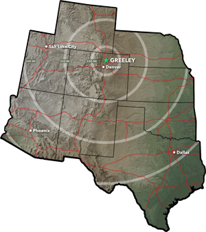 Greeley’s proximity to cities in the region